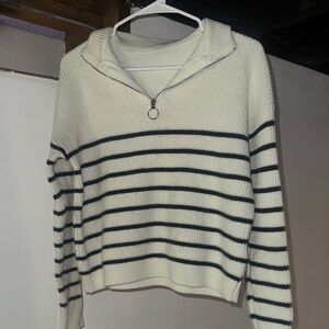 SHEIN Black and White Striped Turtleneck Sweater